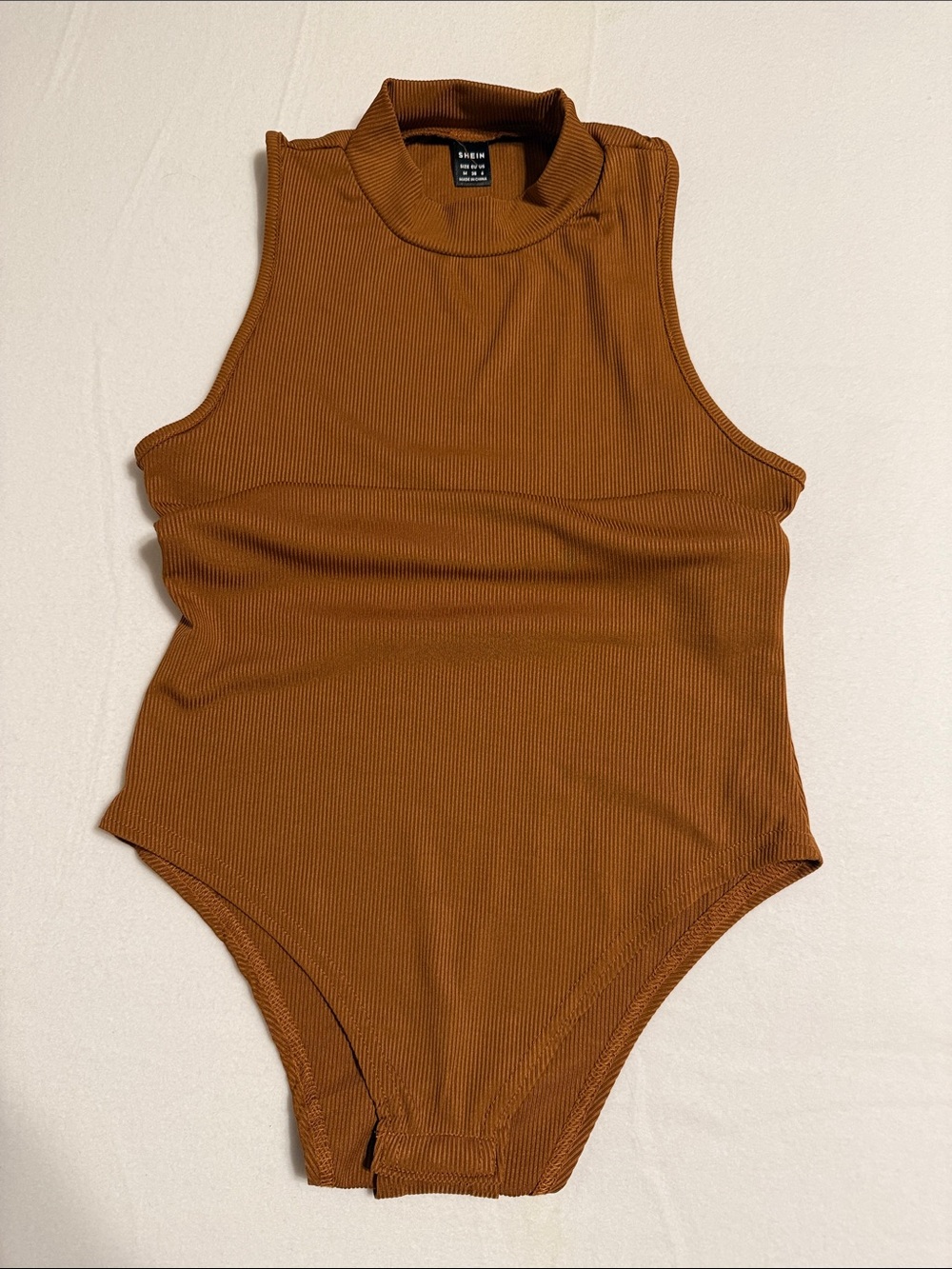 SHEIN Ribbed Sleeveless One-Piece in Rust Brown